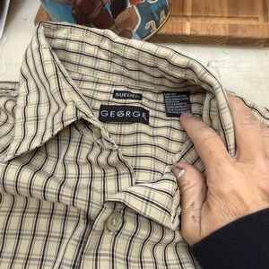 George Beige and Black Striped Casual Button Down Shirt